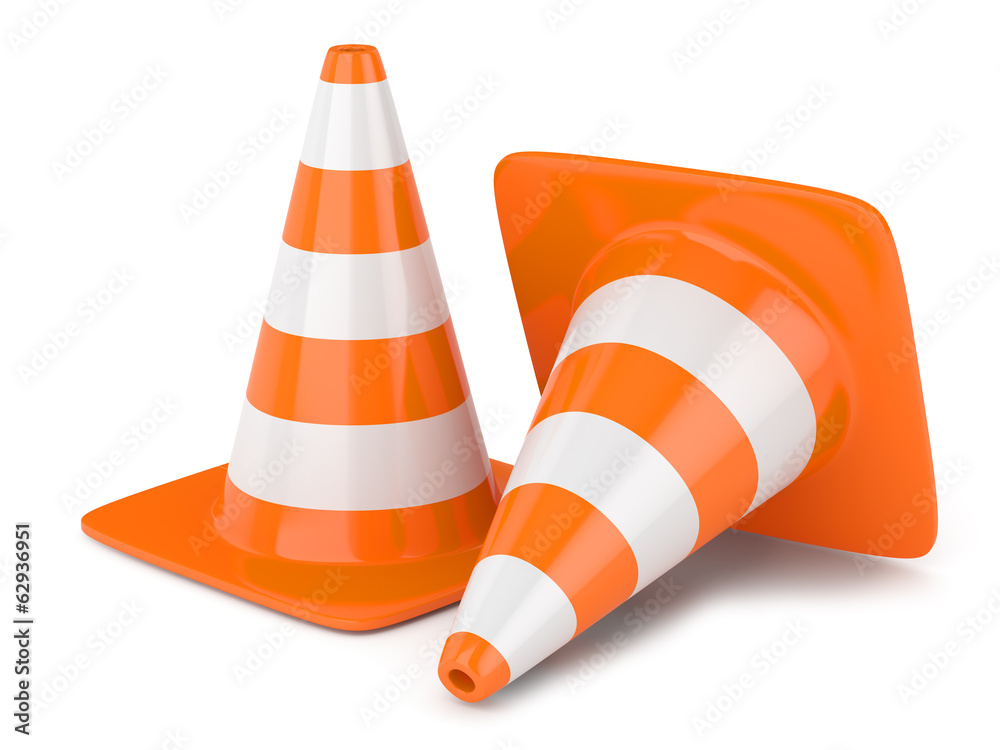 Traffic cones isolated on white background