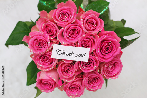 Thank you card with pink roses bouquet