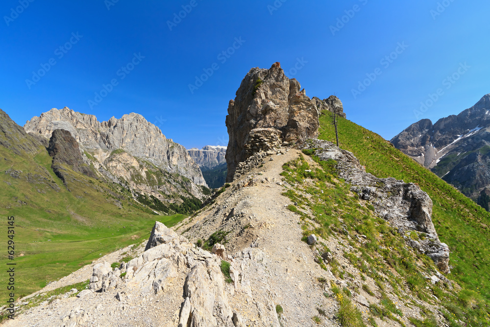 Dolomiti - small peak with trench in Contrin Valley