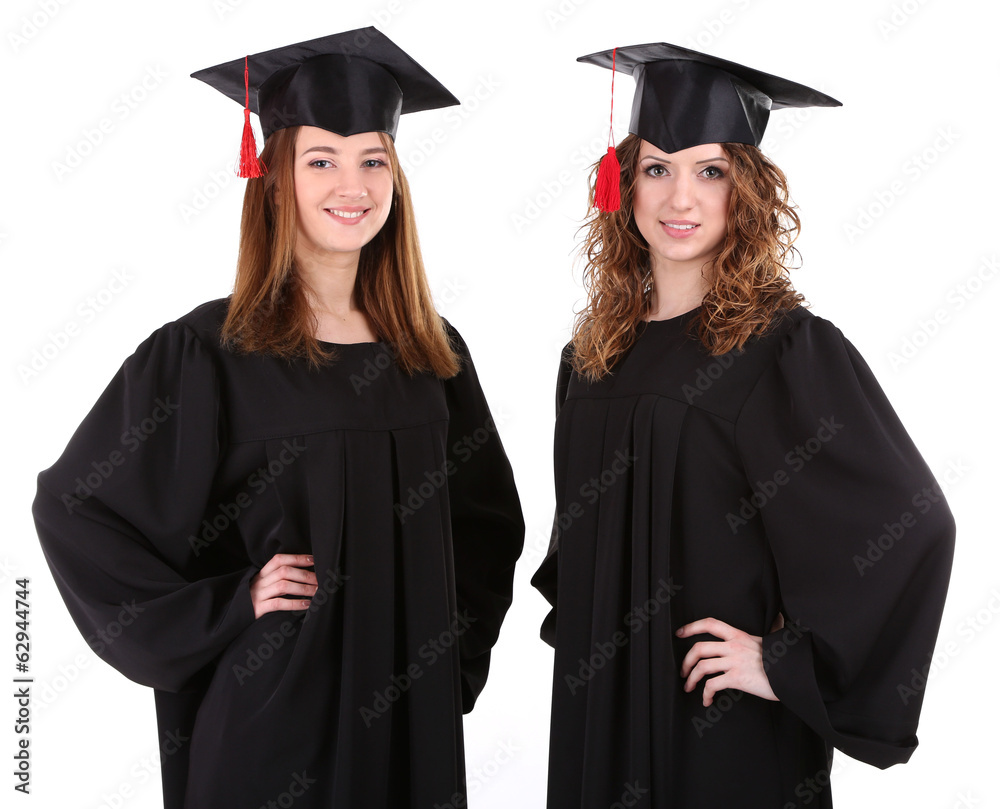 Two happy graduating students isolated on white Two happy graduating students isolated on white