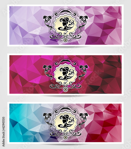 Set Abstract triangle banners  with girl frame