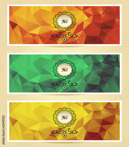 Set Abstract triangle banners  red yellow gold green