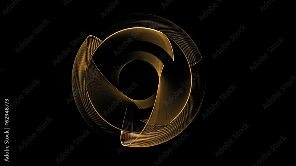 golden wire circle rotating, circular dynamic motion on black