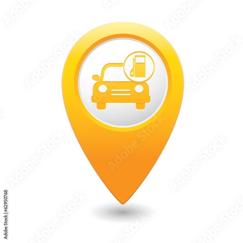 Car service. Car with gas station icon on map pointer