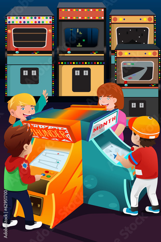 Kids playing arcade games