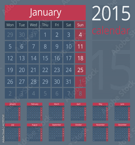 Simple european 2015 year vector calendar