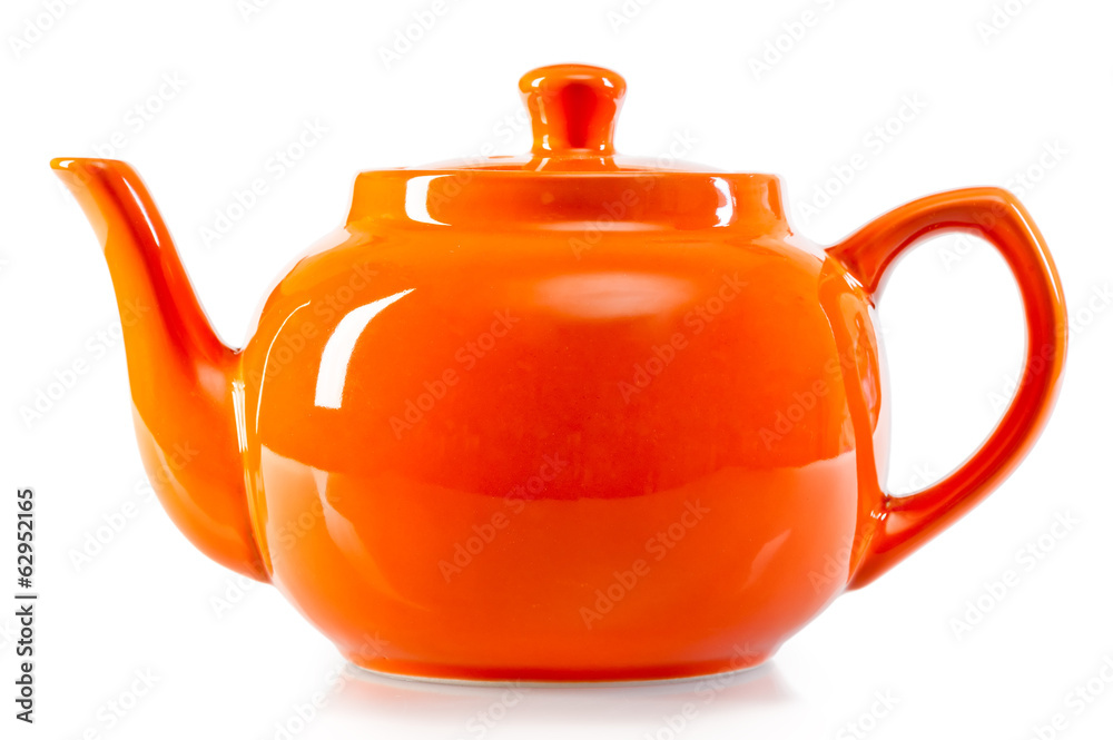 bright orange teapot on a white background