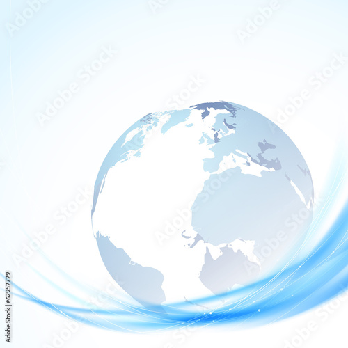 Globe over blue swoosh lines