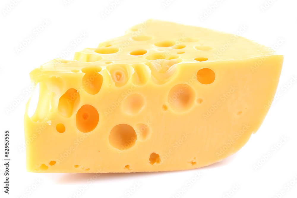 Piece of cheese on plate, isolated on white Piece of cheese on plate, isolated on white