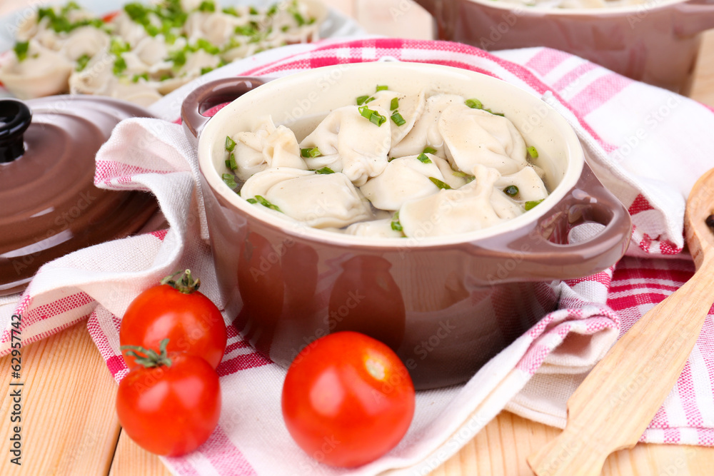 Meat dumplings - russian boiled pelmeni close up Meat dumplings - russian boiled pelmeni close up