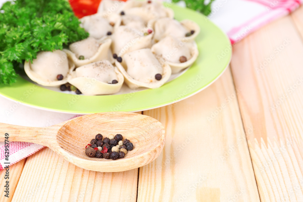 Meat dumplings - russian boiled pelmeni close up Meat dumplings - russian boiled pelmeni close up