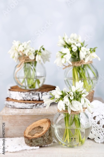 Wallpaper Mural Beautiful snowdrops on light background Torontodigital.ca