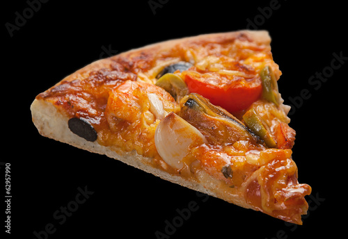 Pizza slice with seafood srimp and mussel photo