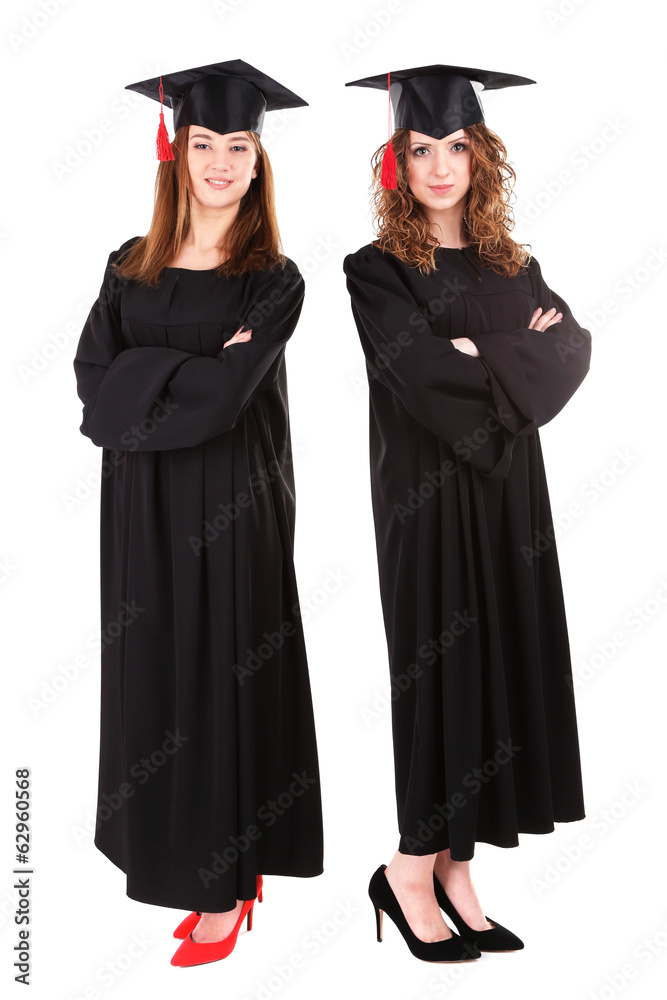 Two happy graduating students isolated on white Two happy graduating students isolated on white