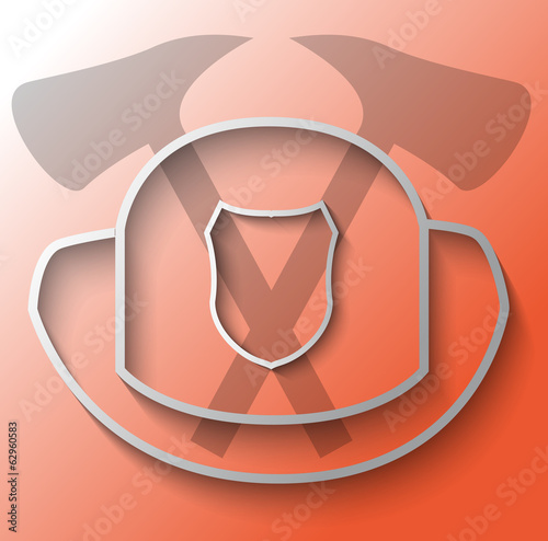 Illustration of fireman helmet with axes on red background