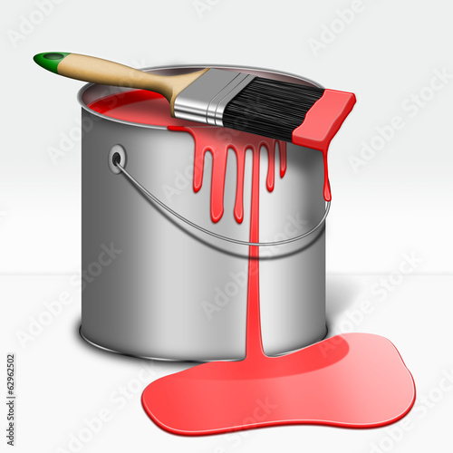 Farbeimer mit Pinsel, Rot Stock Illustration | Adobe Stock