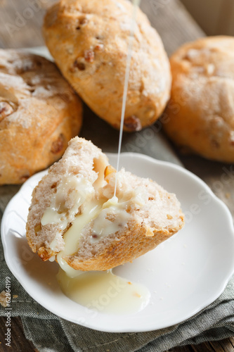 Condensed milk on walnuts bread