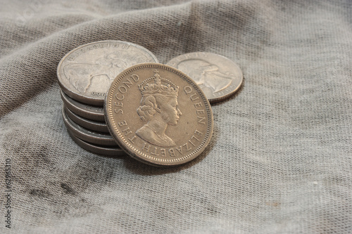 coins on fabric. photo