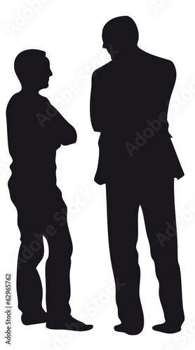 Zwei Geschäftsmänner im Gespräch, Abstand halten, Unterhaltung, Austausch, Kommunikation, Menschen Silouette