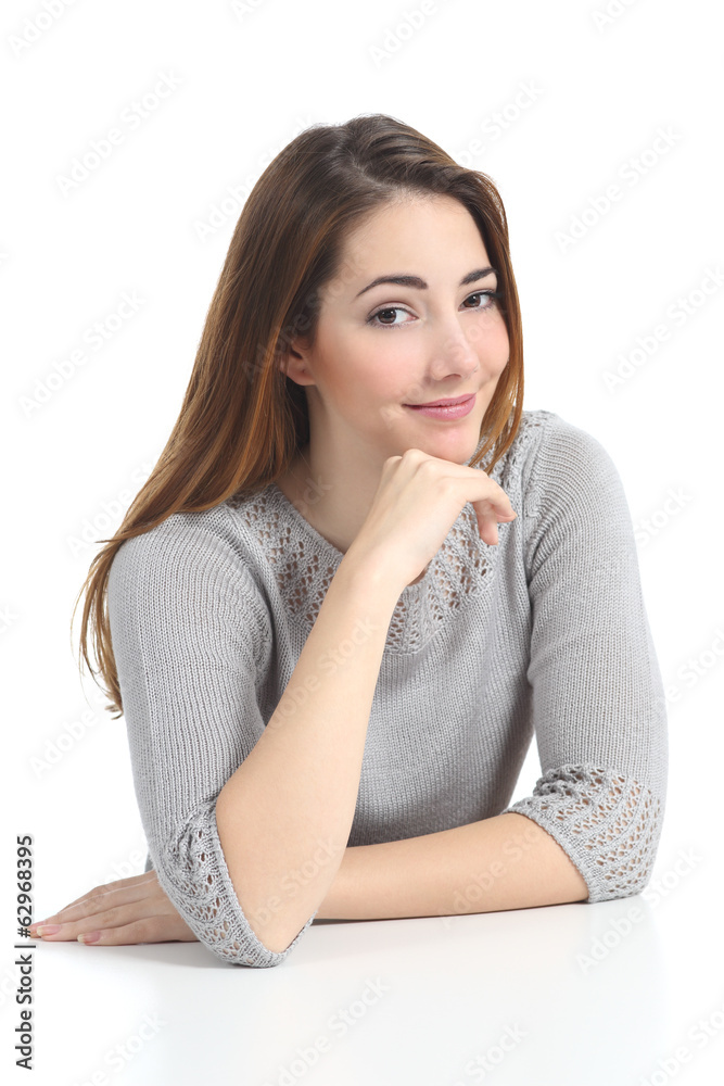 Beautiful woman portrait posing raising eyebrow Beautiful woman portrait posing raising eyebrow