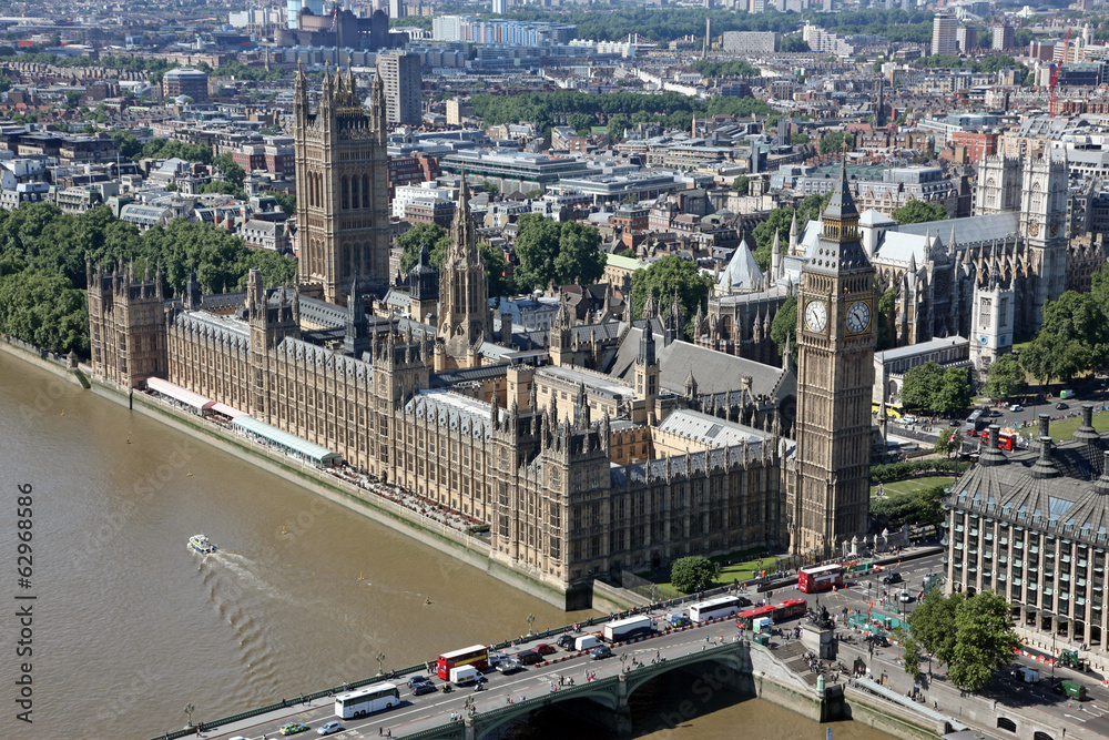 House of Parliament with Big Ben tower with Thames river in Lond