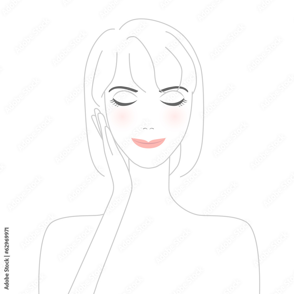 手に顔を添える女性 手に顔を添える女性