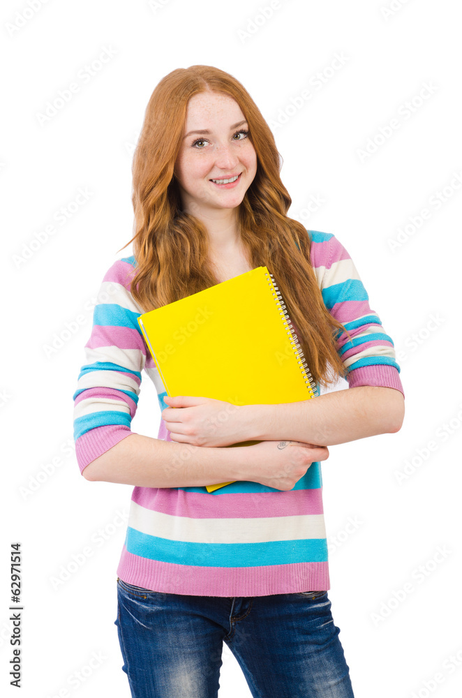Young student with books isolated on white Young student with books isolated on white