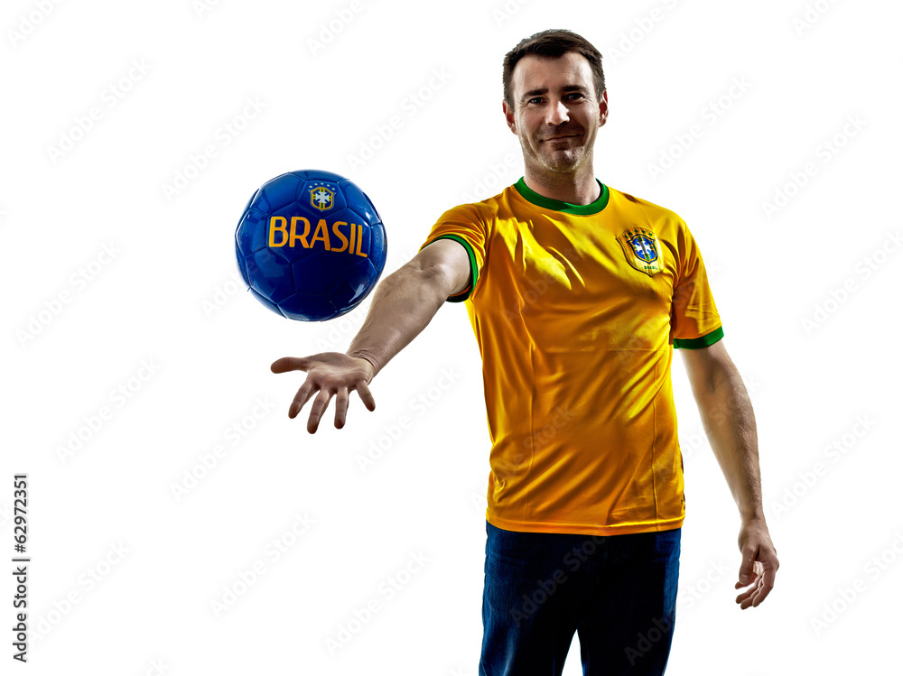 caucasian man brazilian brazil throwing giving soccer ball