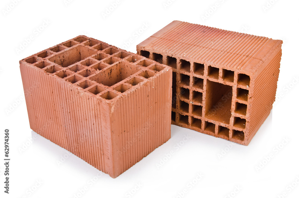 Stack of clay bricks isolated on white Stack of clay bricks isolated on white