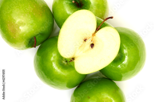 Green apple fruits isolated on white background