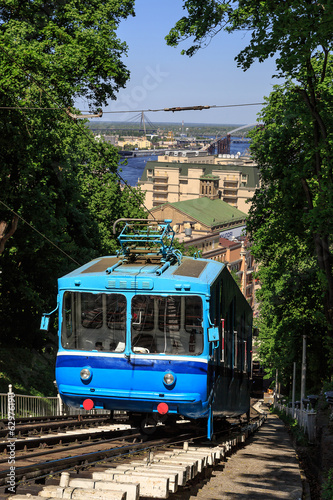 Funicular trains moving on the hill
