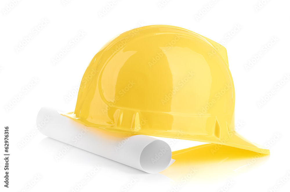 Fototapeta premium yellow helmet and roll paper