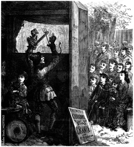 Billede på lærred Trad. Puppet-Show - Guignol - end 19th century