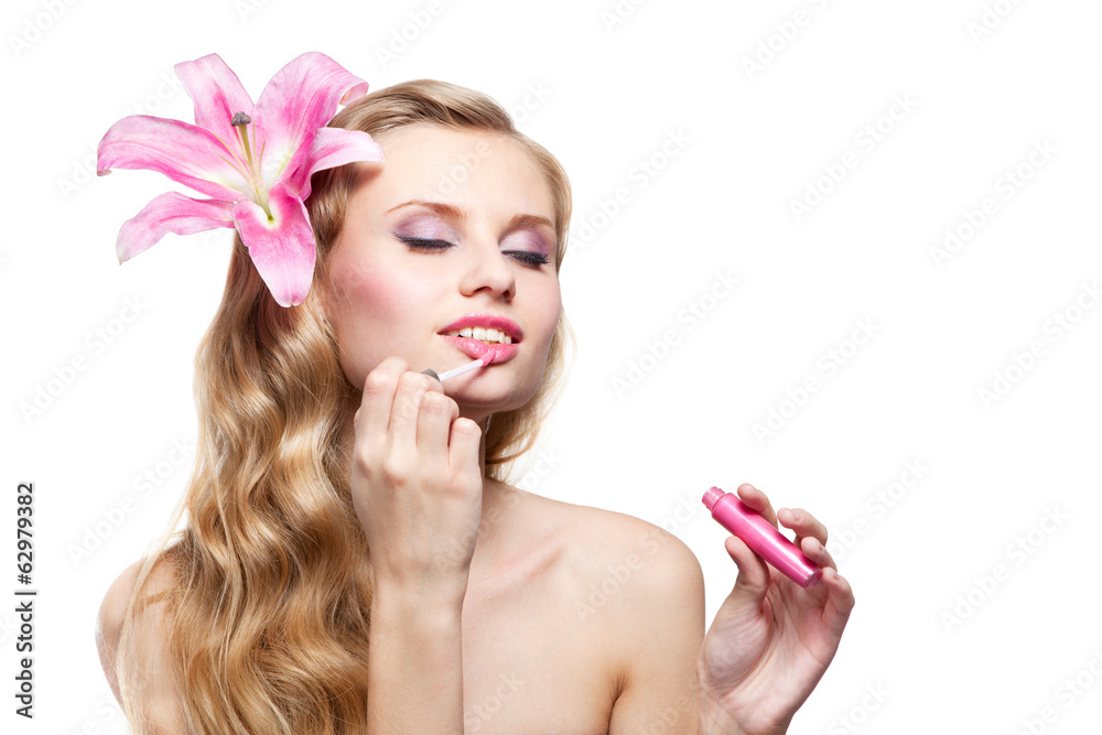 Beautiful young woman with lip gloss Beautiful young woman with lip gloss
