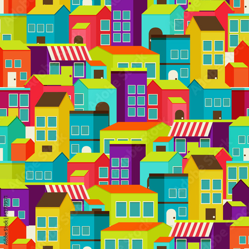 town concept background. Flat Seamless pattern with colorful
