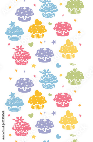 Vector colorful cupcake party vertical seamless pattern