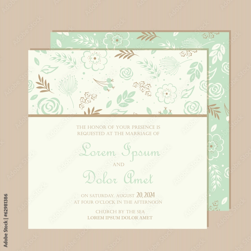 Wedding invitation card with beautiful floral background