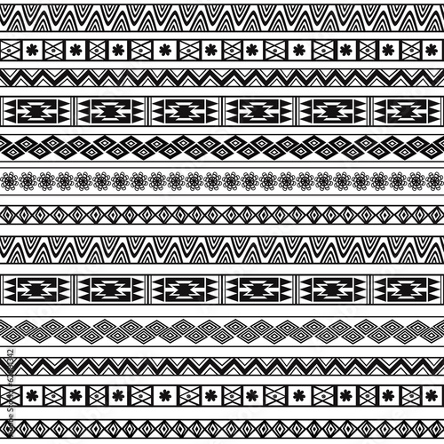 Abstract Black and White Ethnic Seamless Geometric Pattern.