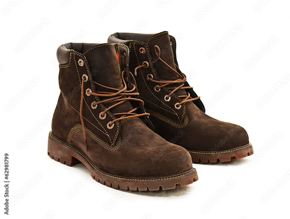 Photo of man's boots on white background