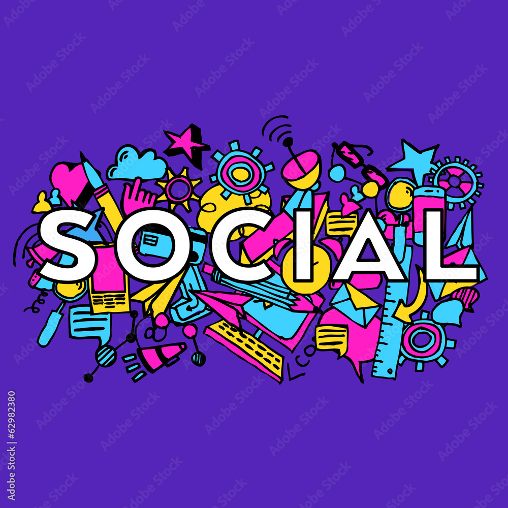 Obraz premium Social doddle vector background