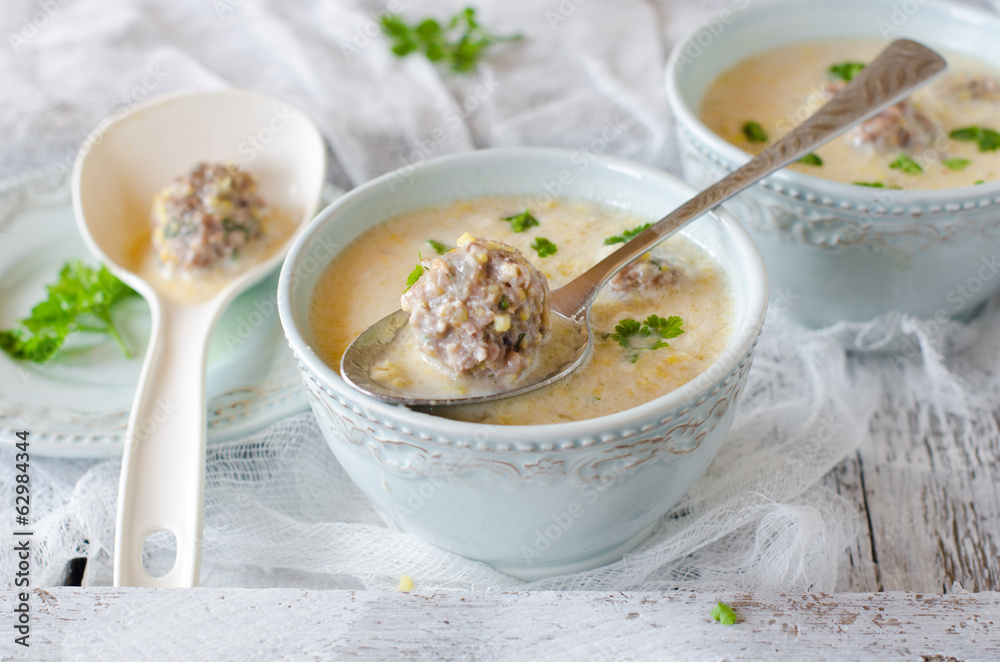 Corn soup with meatballs Corn soup with meatballs