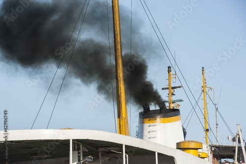 Exhaust smoke from a ship smoke stack