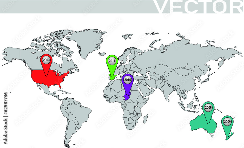 Naklejka premium Weltkarte mit Reisestecknadeln