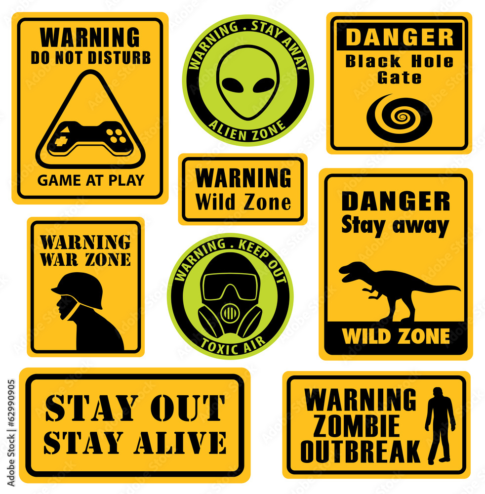 Set of unusual and funny warning signs. Stock Vector | Adobe Stock