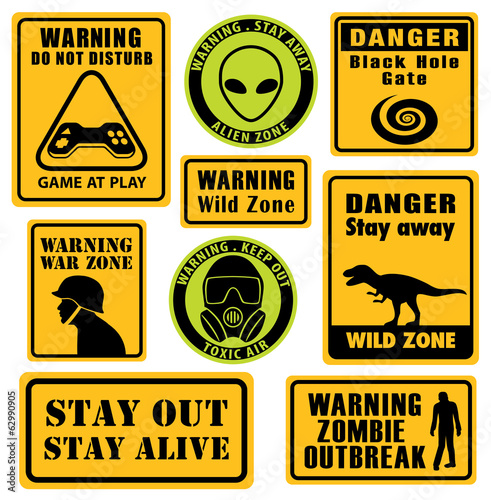 Set of unusual and funny warning signs.