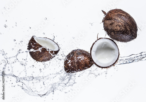 Coconuts with water splash