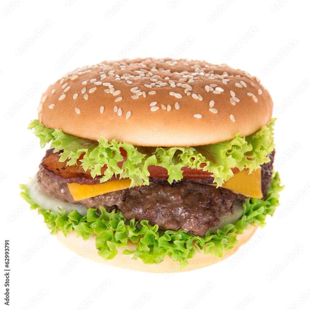 delicious hamburger over white delicious hamburger over white