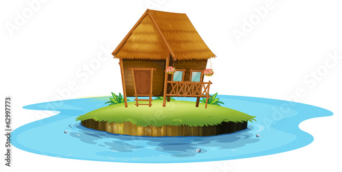 An island with a small nipa hut