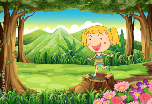 A stump with a cute little girl