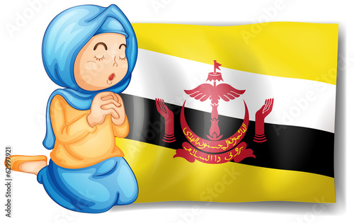 A lady near the flag of Brunei